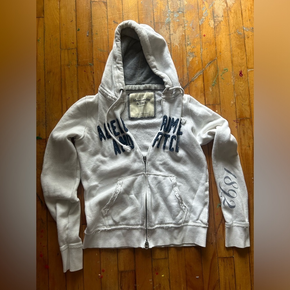 Y2k‎ full zip Abercrombie & Fitch White and Gray spellout Hoodie